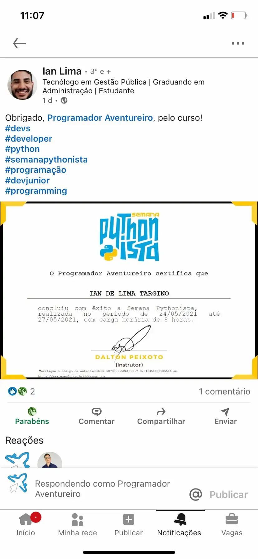 Depoimento de aluno 4