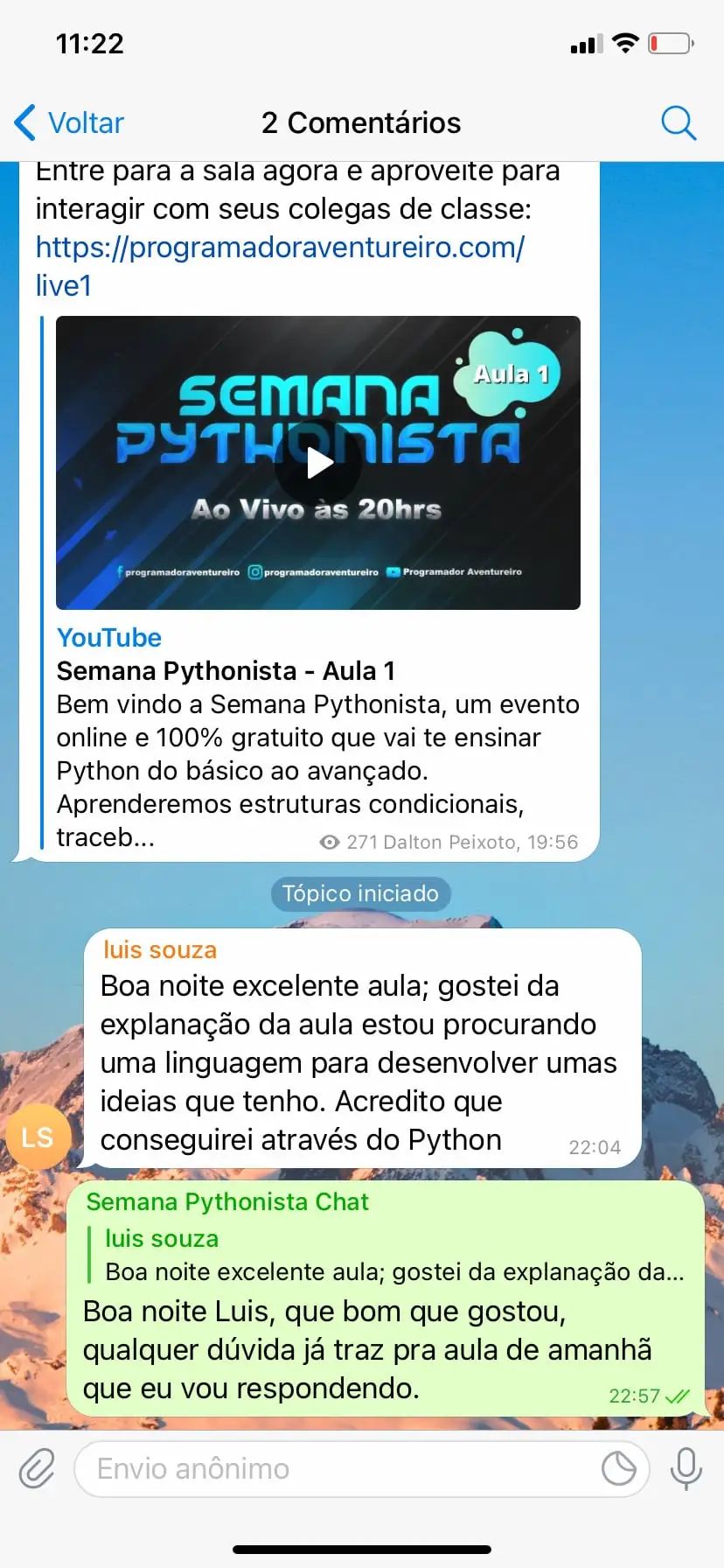 Depoimento de aluno 5