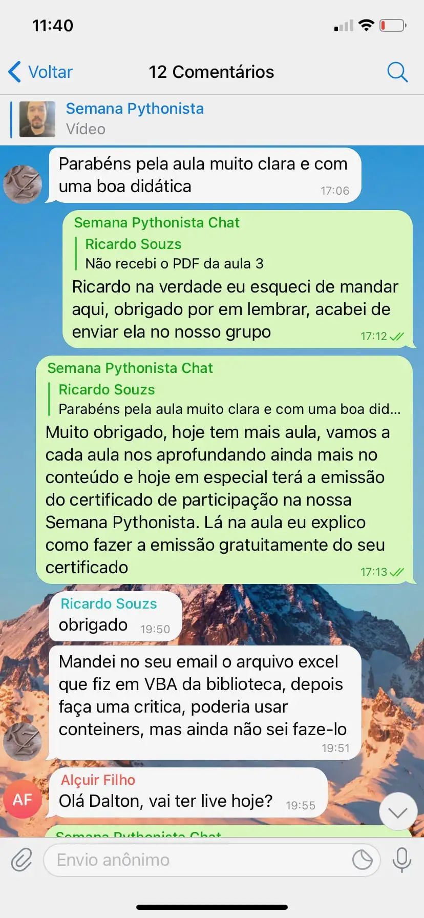 Depoimento de aluno 13